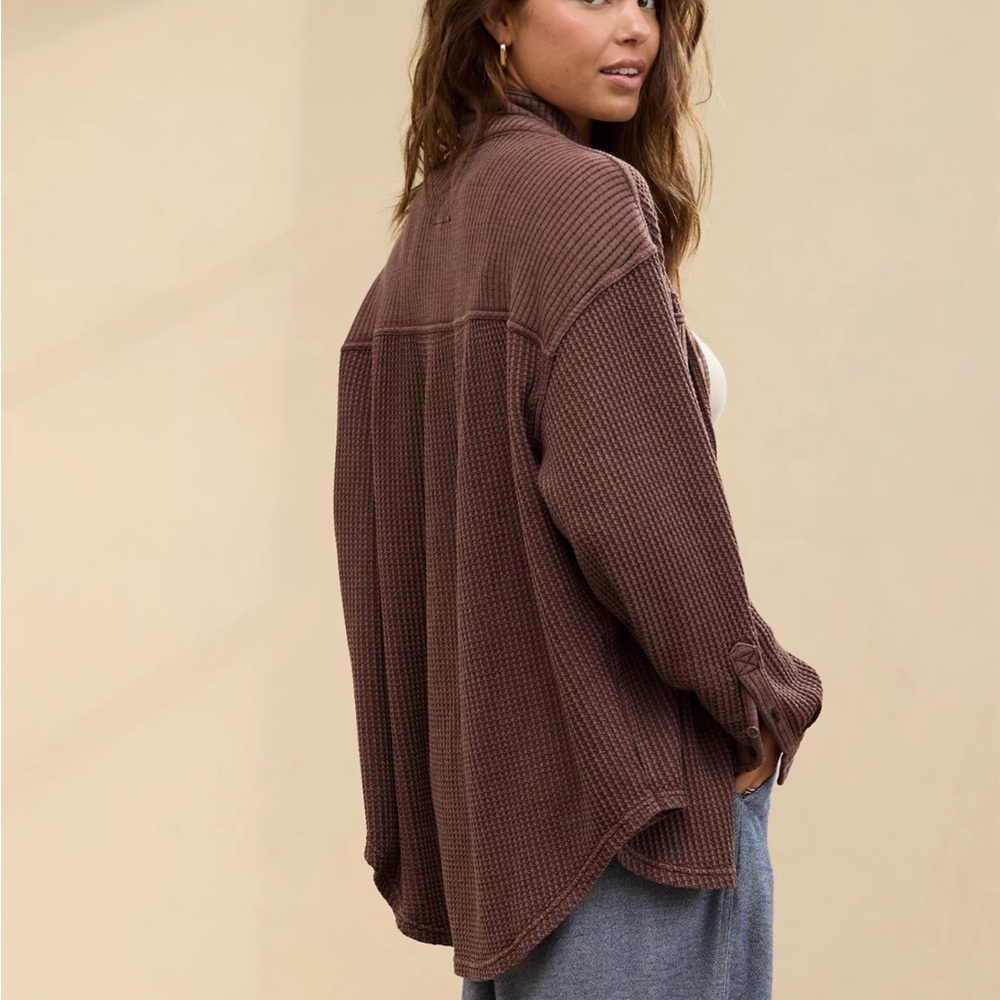 NWT Aerie Anytime Fave Waffle Shirt Oversized Brown